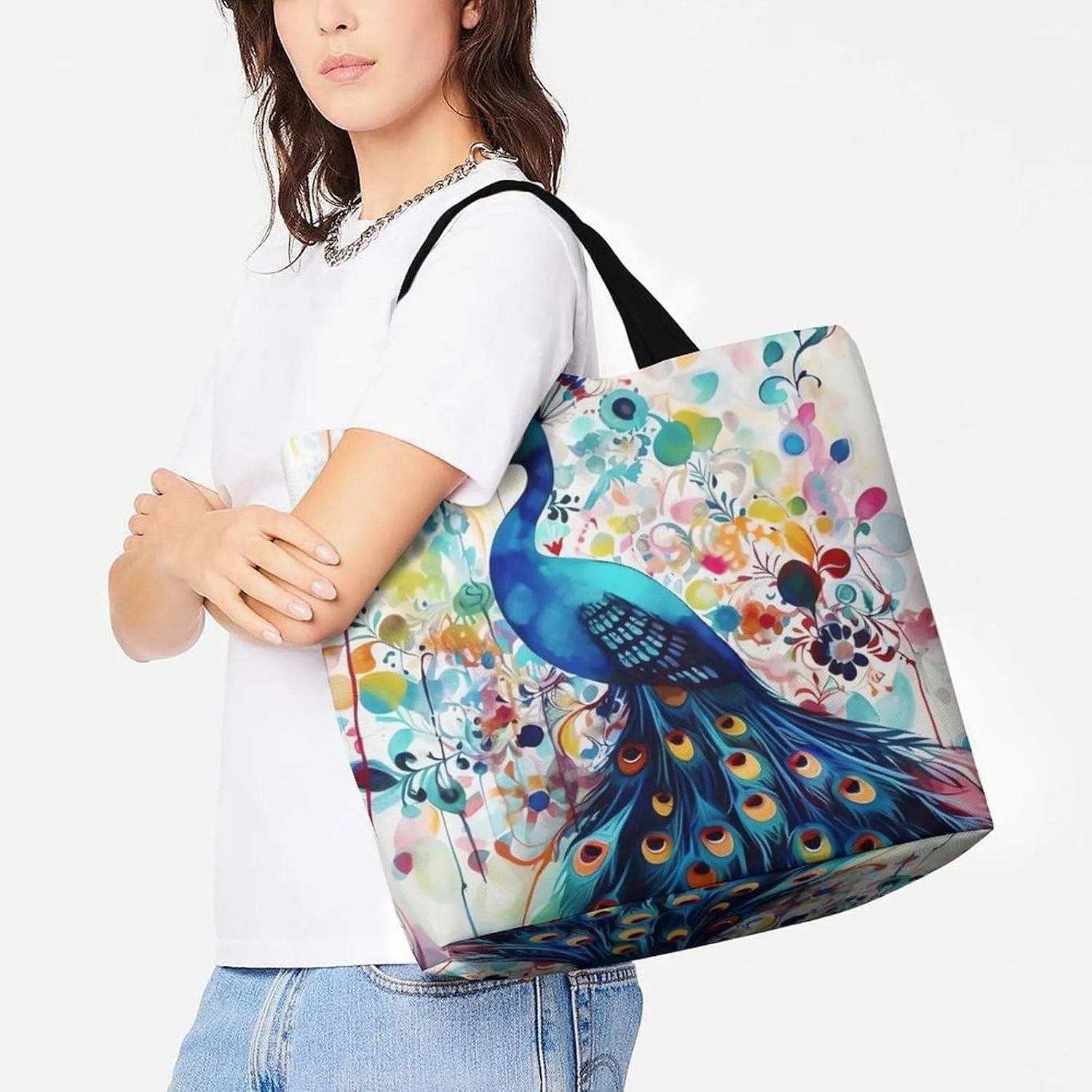 A Full Pizza Tote Bags, Reusable Grocery Bags, Large Shopping Bag, Shoulder Bag for Women