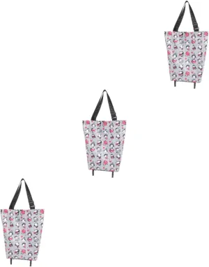 ABOOFAN 3pcs Shopping Trolley Tote Bag Foldable Tote on Wheels Rolling Cart for Groceries