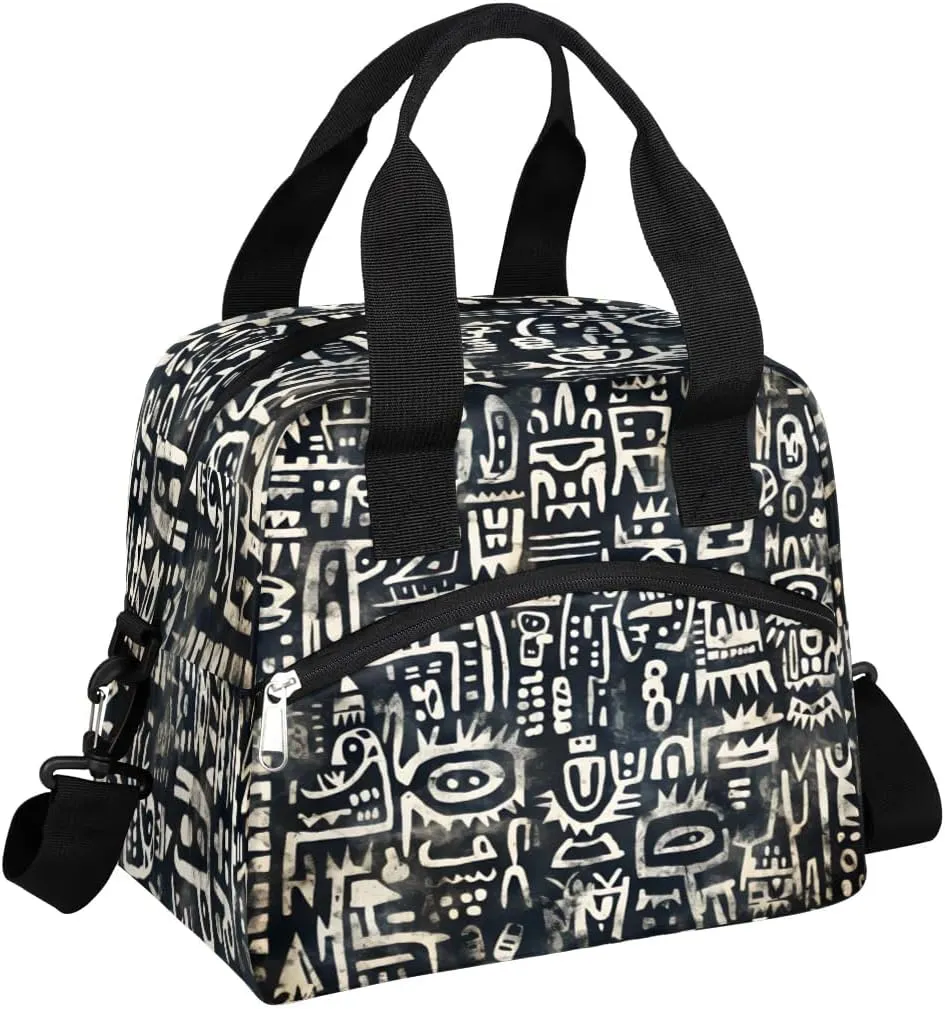 Abstract Ancient Prose Insulated Lunch Bag for Women Men Reusable Waterproof Lunch Box Cooler Tote Bag One shoulder portable meal bag Portable Adult Lunchbox for Work Picnic Hiking Beach