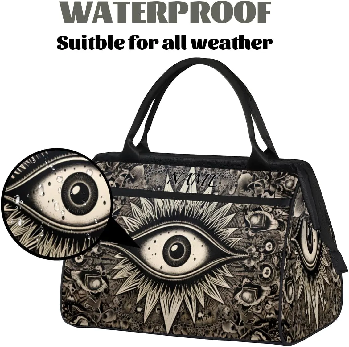 Abstract Devil's Eye Goth Travel Sports Bag for Women Essentials Customized Name Carry On Duffel Gym Bag Personalized Accessories Large Tote Weekender Bag Ladies Beach Waterproof Bag