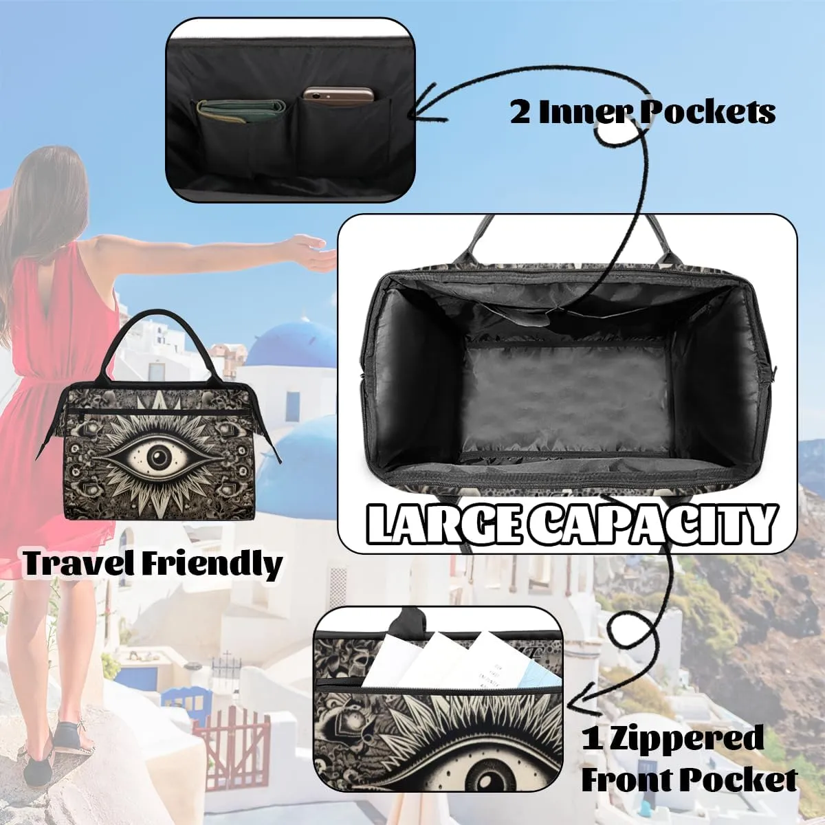 Abstract Devil's Eye Goth Travel Sports Bag for Women Essentials Customized Name Carry On Duffel Gym Bag Personalized Accessories Large Tote Weekender Bag Ladies Beach Waterproof Bag