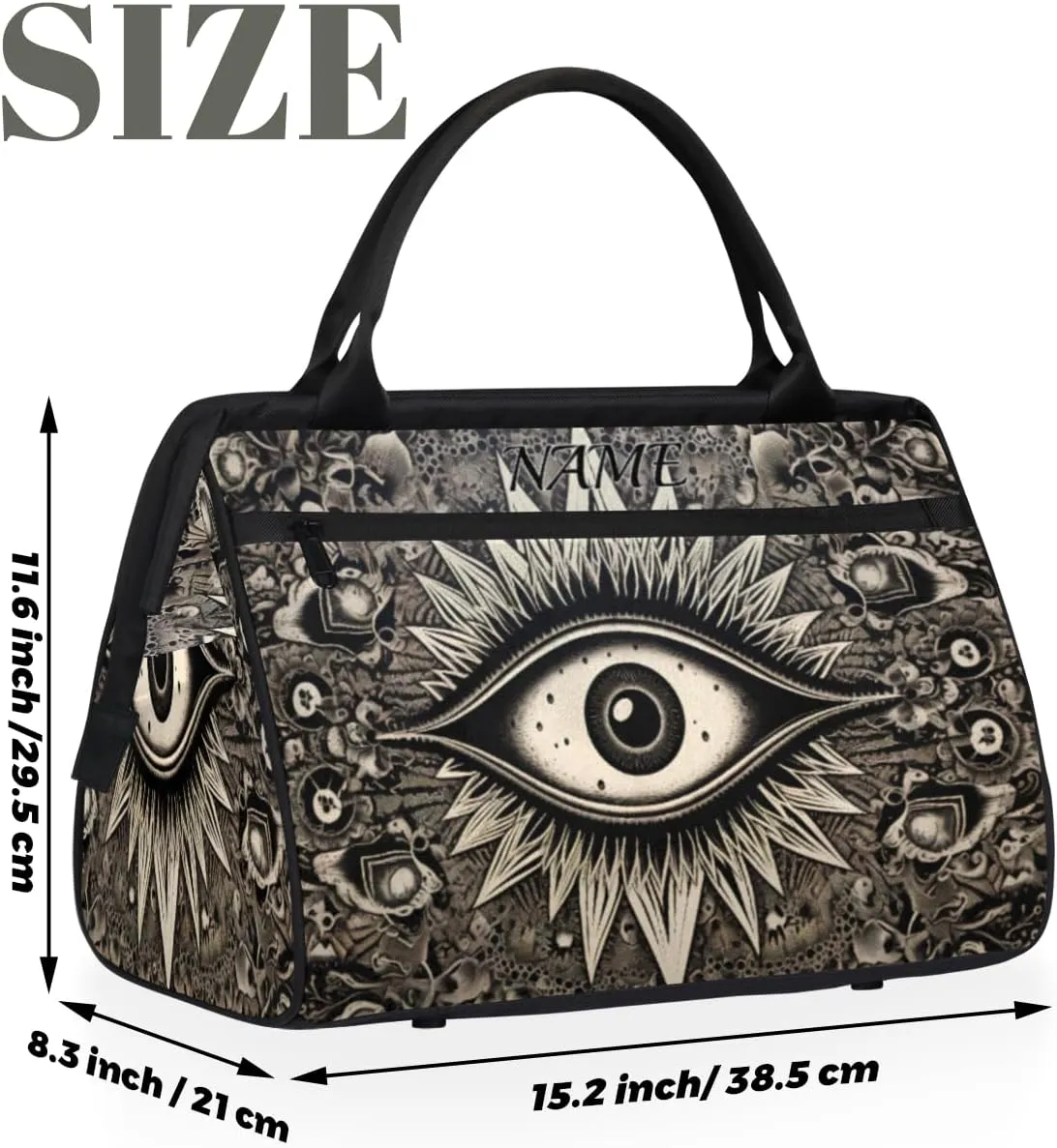 Abstract Devil's Eye Goth Travel Sports Bag for Women Essentials Customized Name Carry On Duffel Gym Bag Personalized Accessories Large Tote Weekender Bag Ladies Beach Waterproof Bag