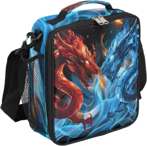 Abstract Ice Fire Dragons Printed Lunch Box for Kids Boys, Reusable Insulated Lunch Bag Lunchbox Cooler Tote Handbag with Removable Adjustable Shoulder Strap for Adults Women Men Picnic Work School