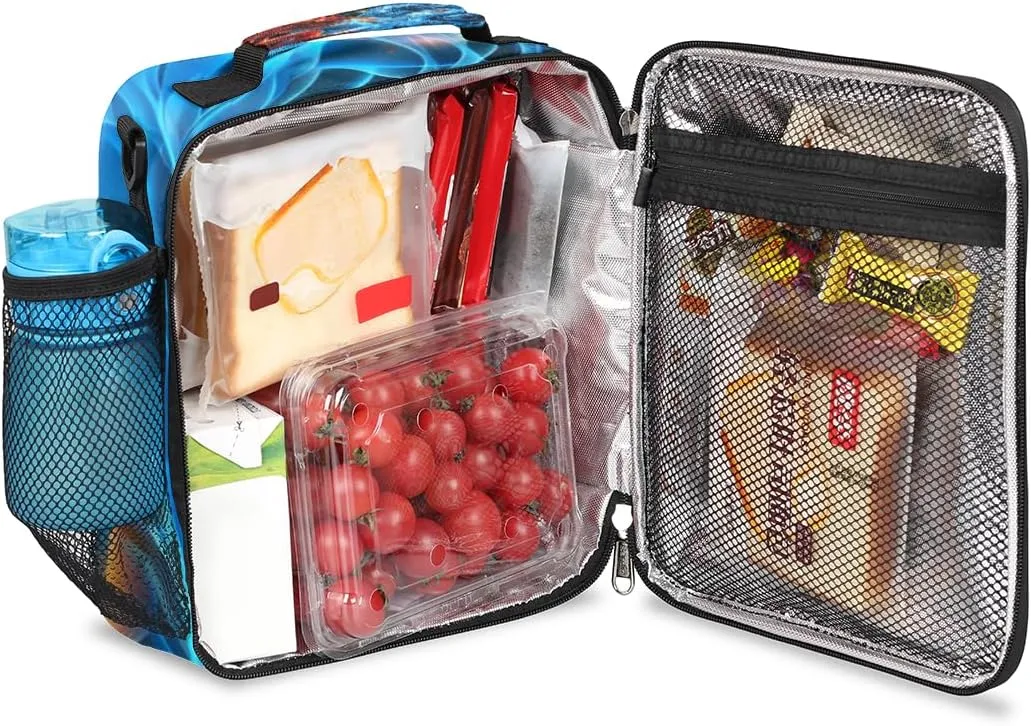 Abstract Ice Fire Dragons Printed Lunch Box for Kids Boys, Reusable Insulated Lunch Bag Lunchbox Cooler Tote Handbag with Removable Adjustable Shoulder Strap for Adults Women Men Picnic Work School