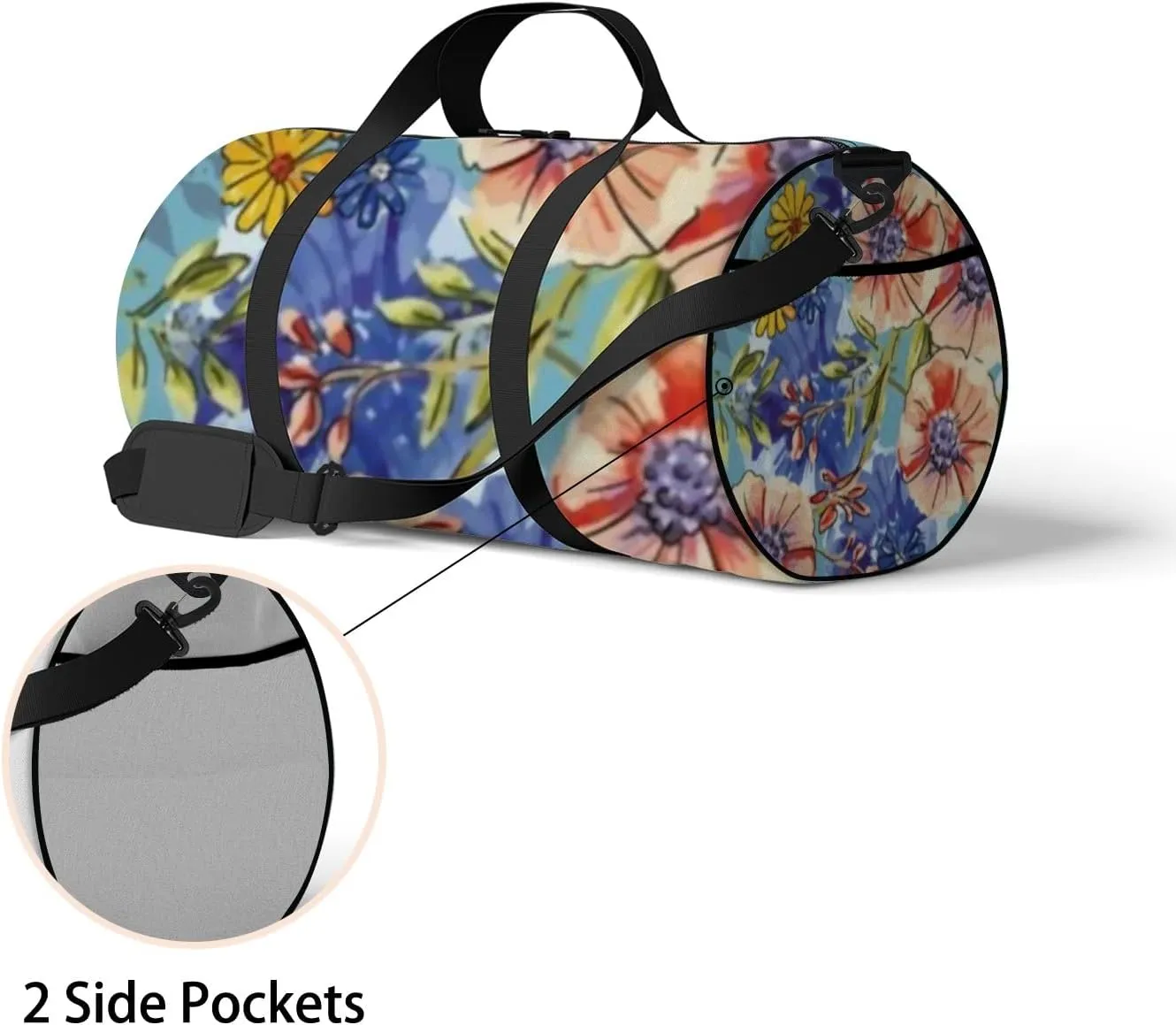 Abstract Watercolor Painting Flowers Leaves Sports Duffel Bag Travel Gym Tote Bags Lightweight Durable Shoulder Strap Waterproof Polyester Outside Mesh Pocket Overnight Trip Duffel Bag for Women Men