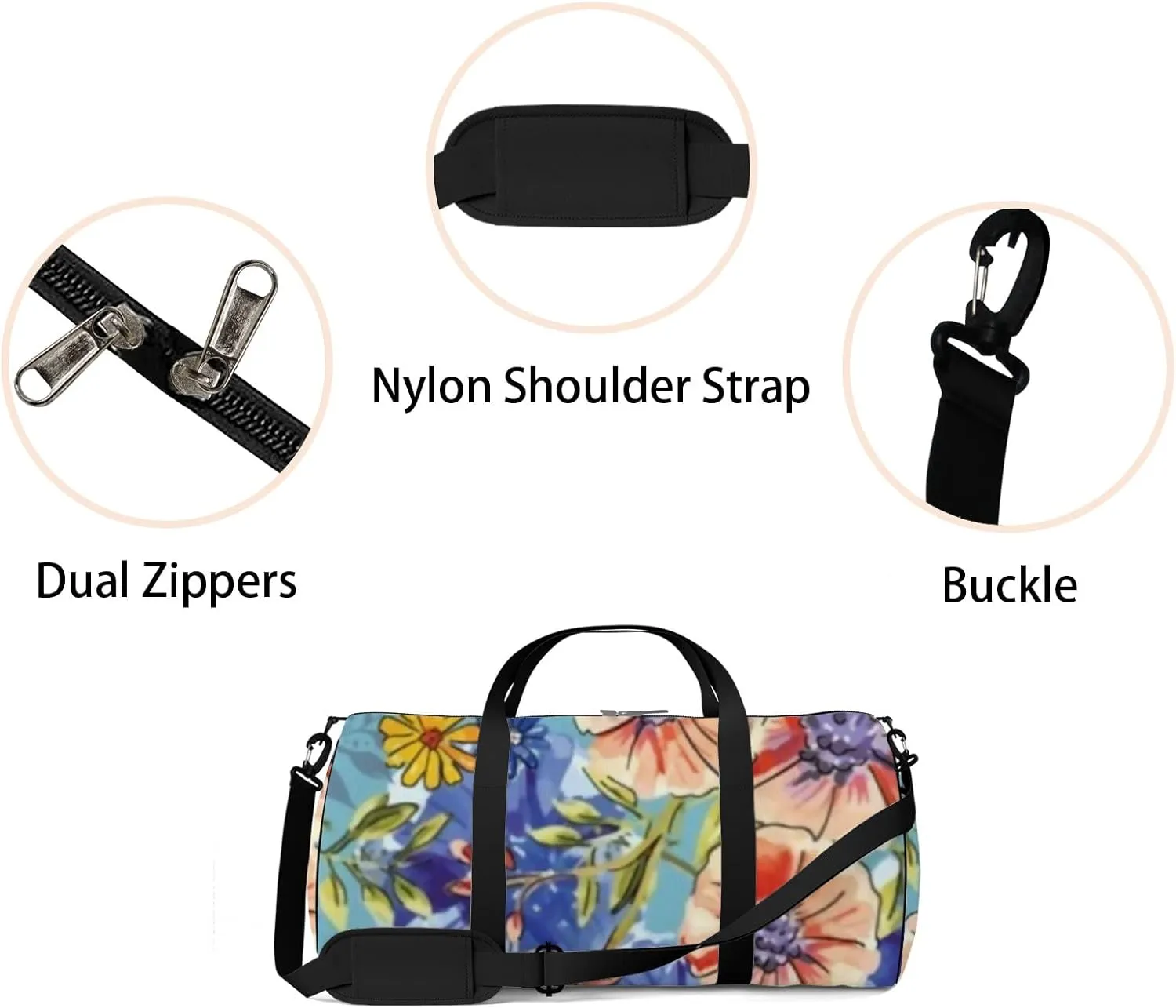 Abstract Watercolor Painting Flowers Leaves Sports Duffel Bag Travel Gym Tote Bags Lightweight Durable Shoulder Strap Waterproof Polyester Outside Mesh Pocket Overnight Trip Duffel Bag for Women Men