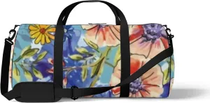 Abstract Watercolor Painting Flowers Leaves Sports Duffel Bag Travel Gym Tote Bags Lightweight Durable Shoulder Strap Waterproof Polyester Outside Mesh Pocket Overnight Trip Duffel Bag for Women Men
