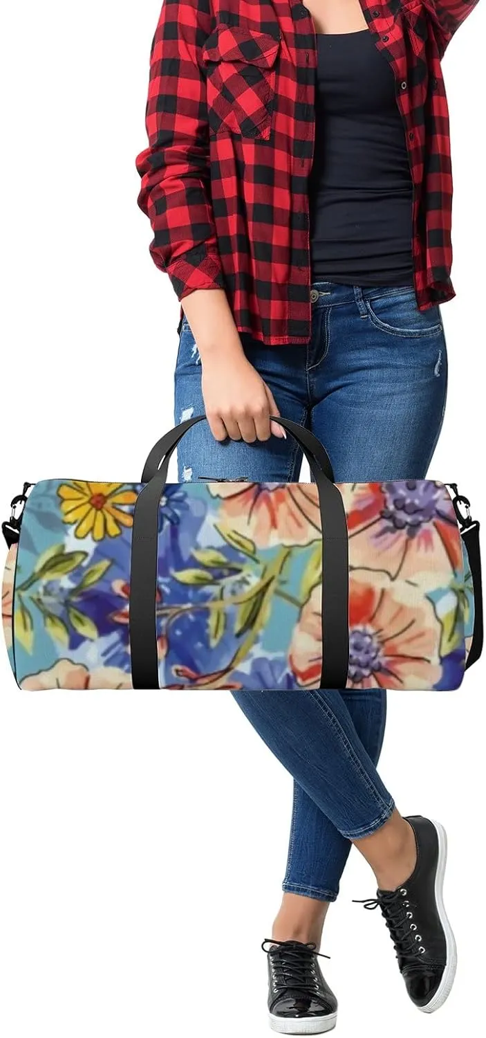 Abstract Watercolor Painting Flowers Leaves Sports Duffel Bag Travel Gym Tote Bags Lightweight Durable Shoulder Strap Waterproof Polyester Outside Mesh Pocket Overnight Trip Duffel Bag for Women Men