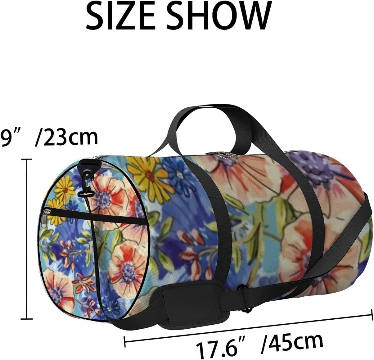 Abstract Watercolor Painting Flowers Leaves Sports Duffel Bag Travel Gym Tote Bags Lightweight Durable Shoulder Strap Waterproof Polyester Outside Mesh Pocket Overnight Trip Duffel Bag for Women Men