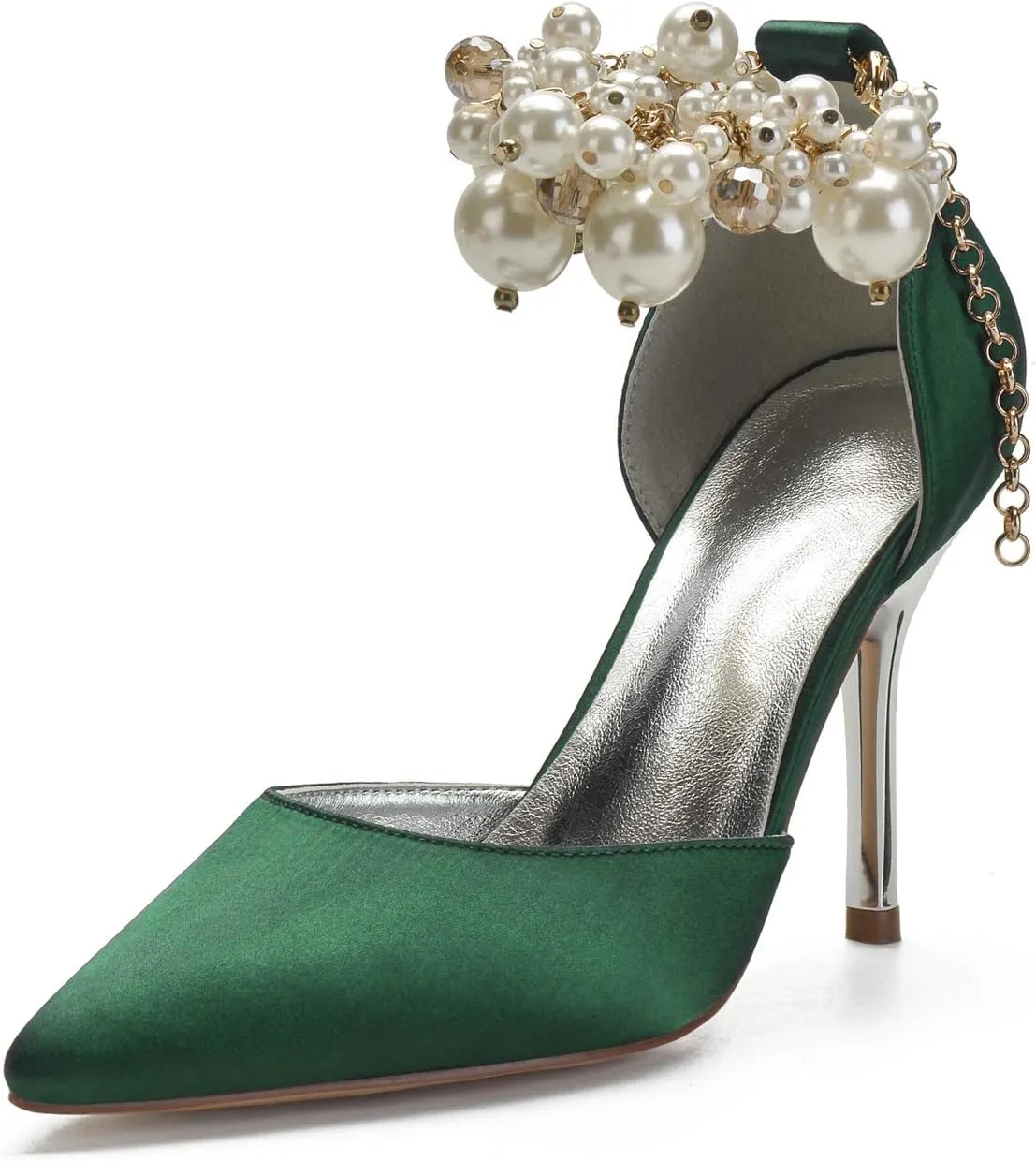 ADMLZQQ Women Pumps Closed Toe Pearl Ankle Strap High Heel Satin Evening Wedding Dress Shoes