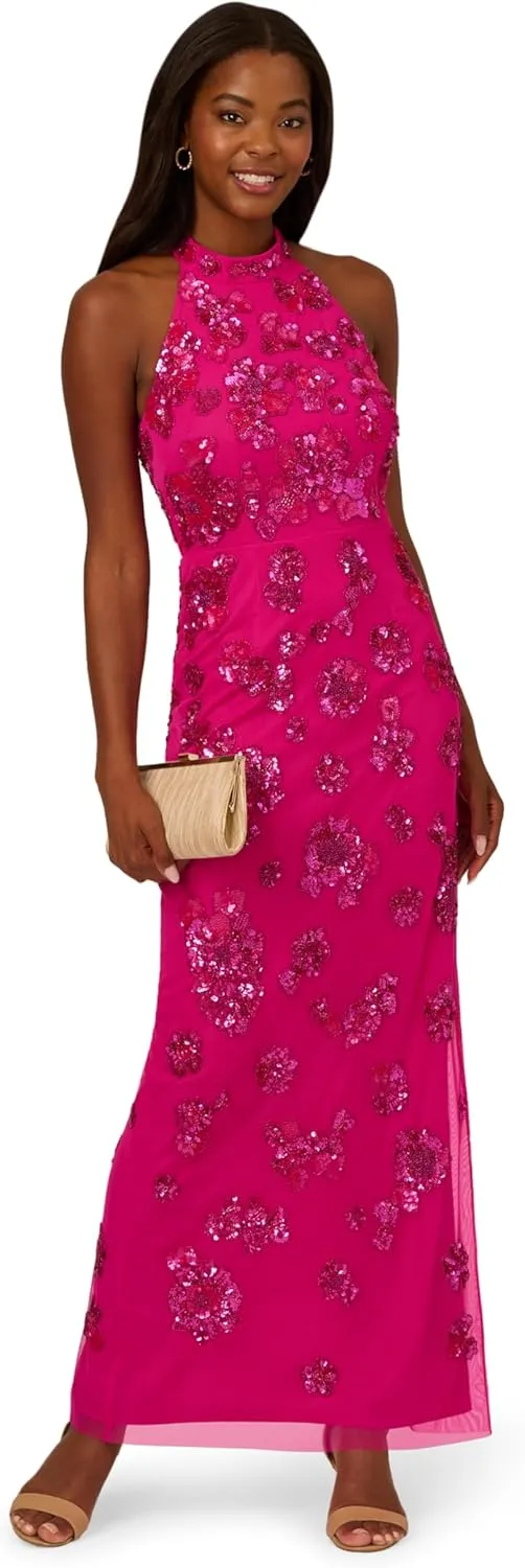 Adrianna Papell Women's Bead Halter Column Dress
