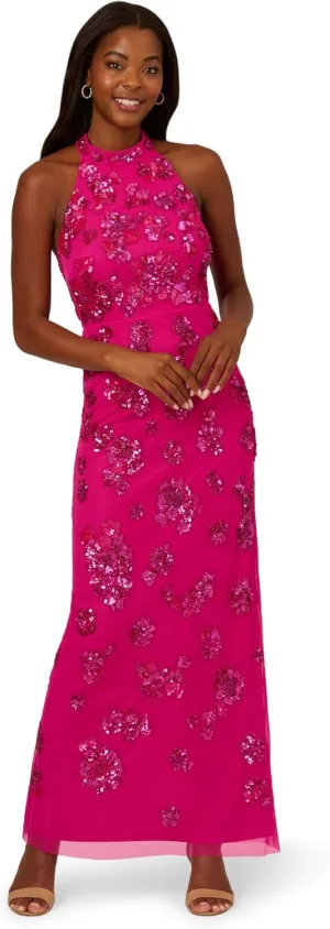 Adrianna Papell Women's Bead Halter Column Dress