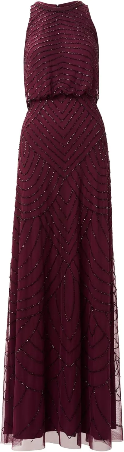 Adrianna Papell Women's Halter Art Deco Beaded Blouson Dress