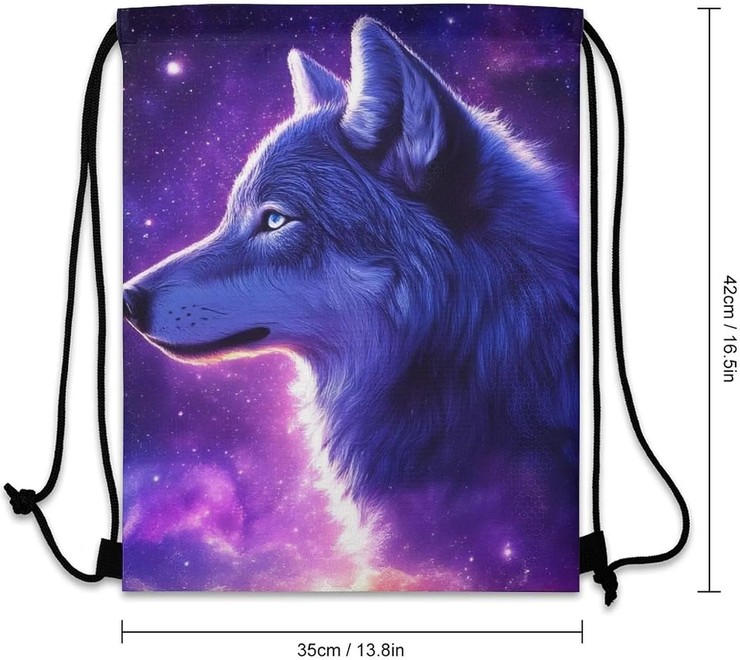Adults Lightweight Drawstring Bags for Sport, Gym, Travel, Swimming, Beach, Yoga Purple Universe Galaxy Space Magic Wolf Art (3) Water Proof String Bag