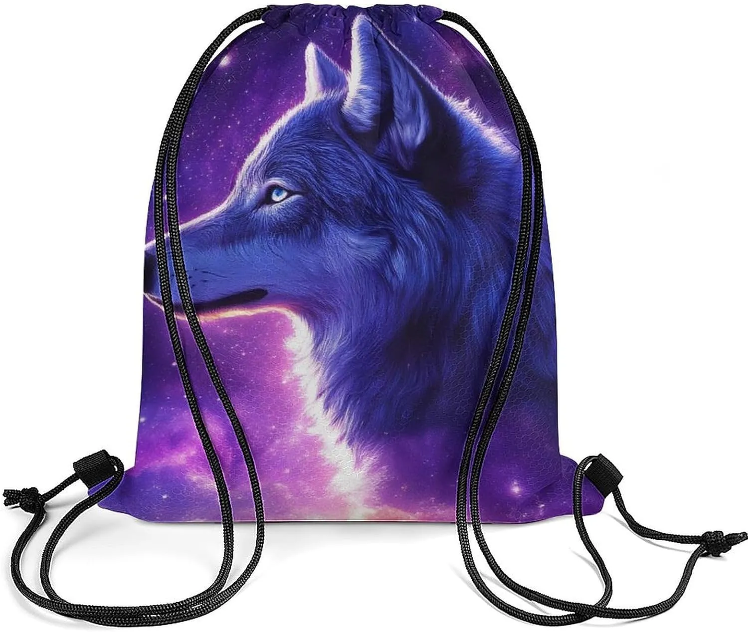 Adults Lightweight Drawstring Bags for Sport, Gym, Travel, Swimming, Beach, Yoga Purple Universe Galaxy Space Magic Wolf Art (3) Water Proof String Bag