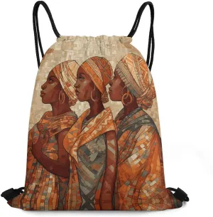 Africa Ethnic Pottery Drawstring Backpack Waterproof Lightweight Gym Bag Sports Cinch Sackpack for Gym,Travel,Swimming,Beach