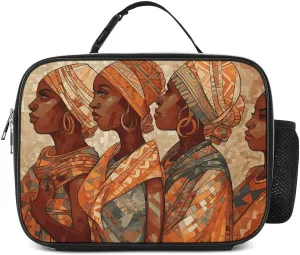 Africa Ethnic Pottery Lunch Bag Insulated Reusable Cooler Lunch Box Detachable Handle Meal Tote Bag for Work Office Travel