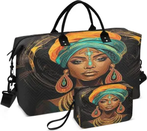 African Woman Watercolor Travel Duffel Bag with Toiletry Bag Weekender Bag for Carry on Sports Gym Bag for Yoga Sports Gym