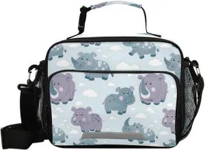 ALAZA Cute Rhinoceros Cloud Lunch Bag Reusable Insulated Cooler Lunch Tote Bag with Adjustable Shoulder Strap for Boys Girls Travel Picnic
