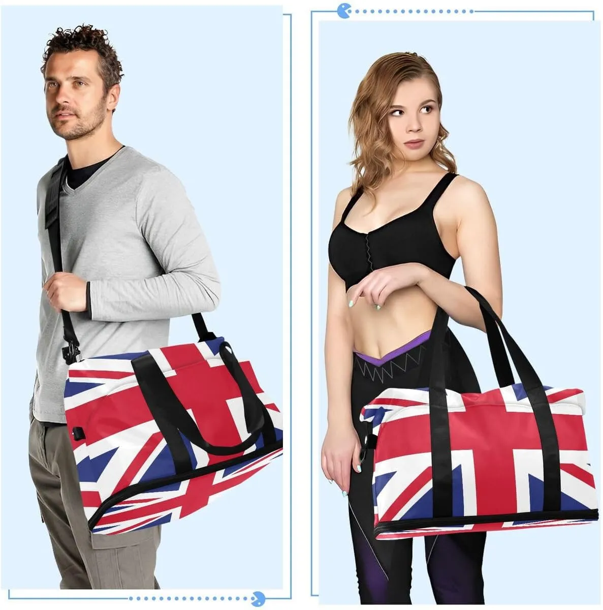 ALAZA Fashion Union Jack Flag Travel Duffel Bag with Shoe Compartment Tote Bag Weekender Overnight Bag with Wet Pocket for Travel,Gym,Yoga,Swimming