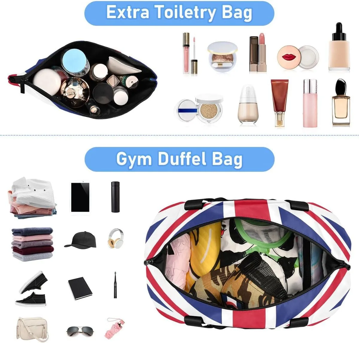 ALAZA Fashion Union Jack Flag Travel Duffel Bag with Shoe Compartment Tote Bag Weekender Overnight Bag with Wet Pocket for Travel,Gym,Yoga,Swimming