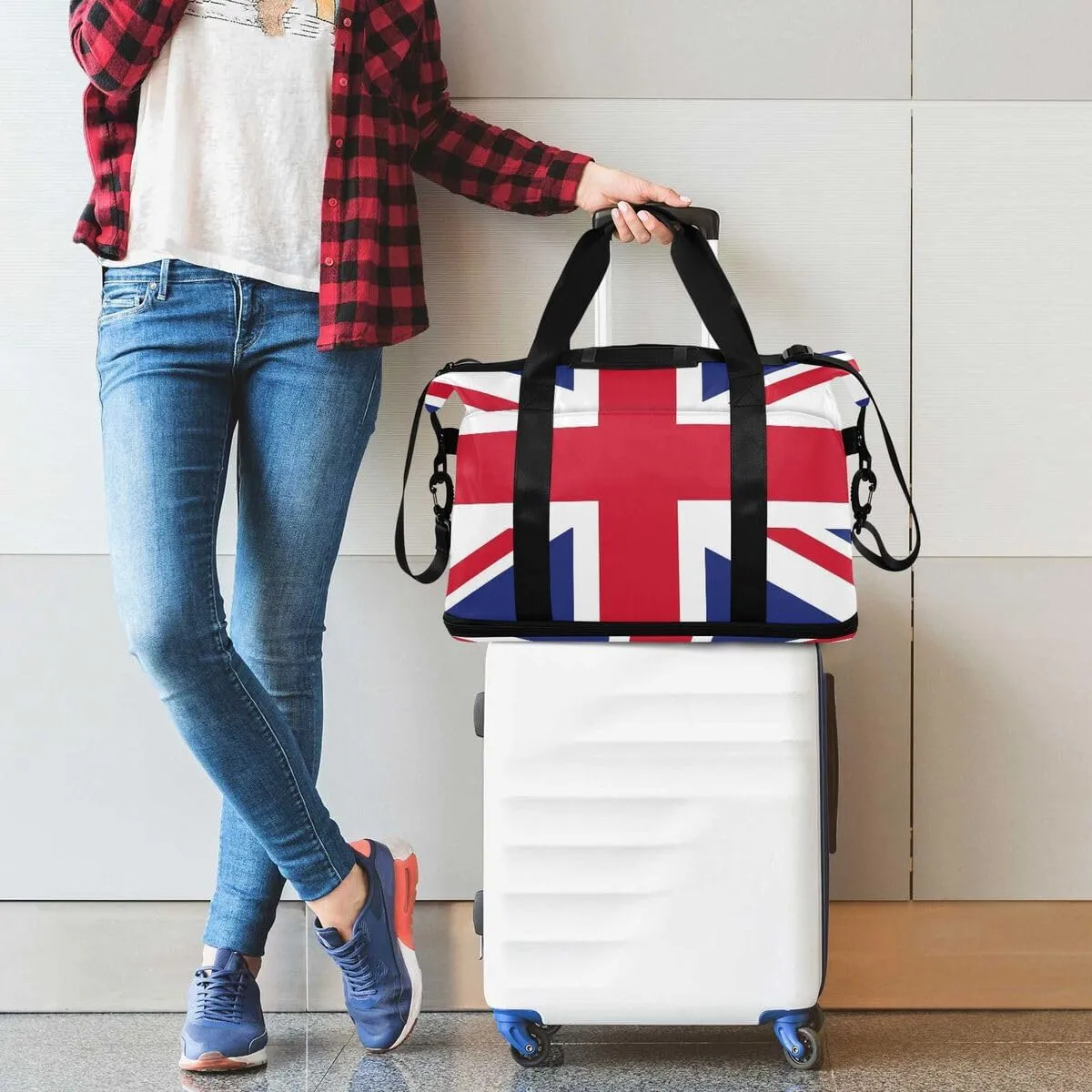 ALAZA Fashion Union Jack Flag Travel Duffel Bag with Shoe Compartment Tote Bag Weekender Overnight Bag with Wet Pocket for Travel,Gym,Yoga,Swimming