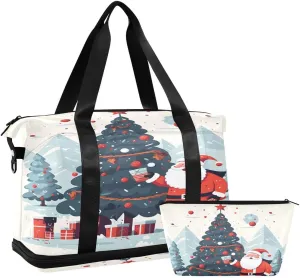 ALAZA Funny Santa Claus Pine Tree Star Travel Duffel Bag with Shoe Compartment Tote Bag Weekender Overnight Bag with Wet Pocket for Travel,Gym,Yoga,Swimming