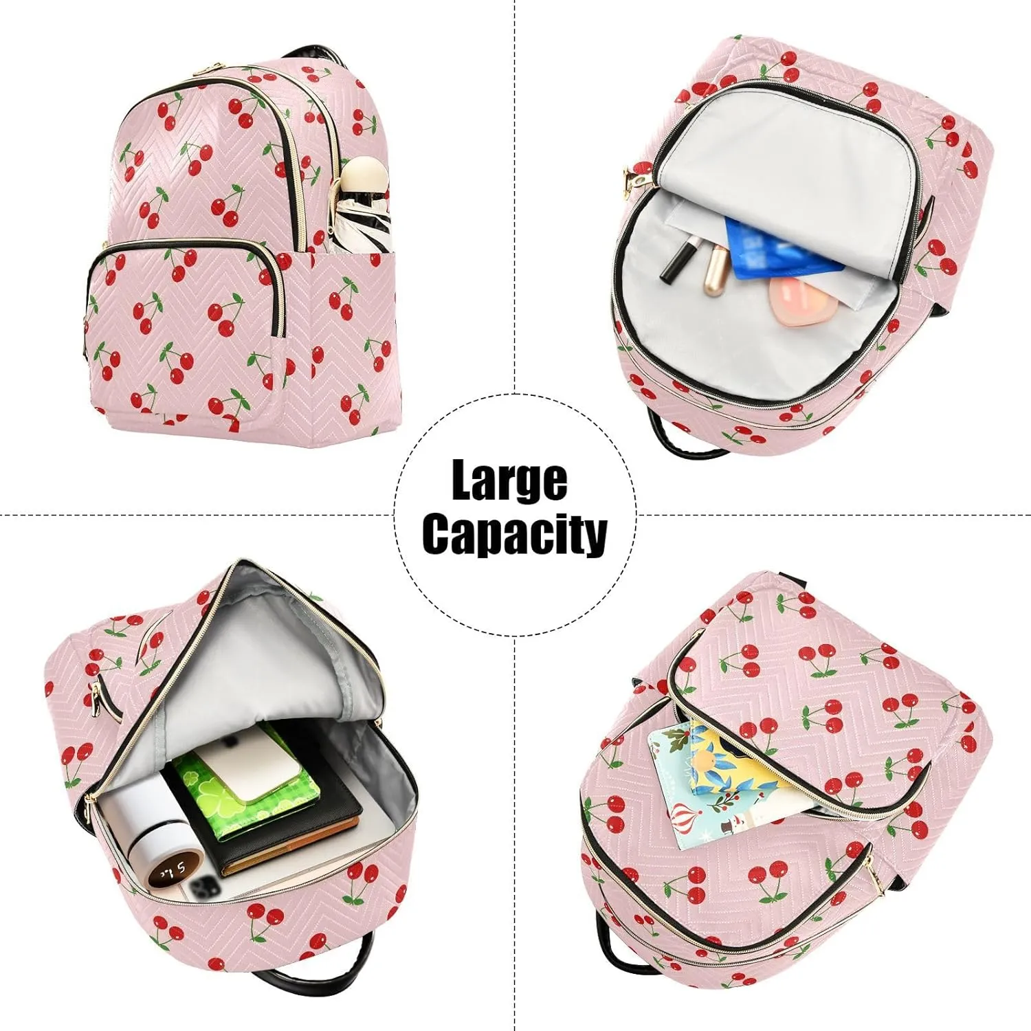 ALAZA Mini Backpack for Women, Cherry Pink Pattern Travel Backpack Purse for Ladies, Small Bookbag Daypack Shoulder Bag M