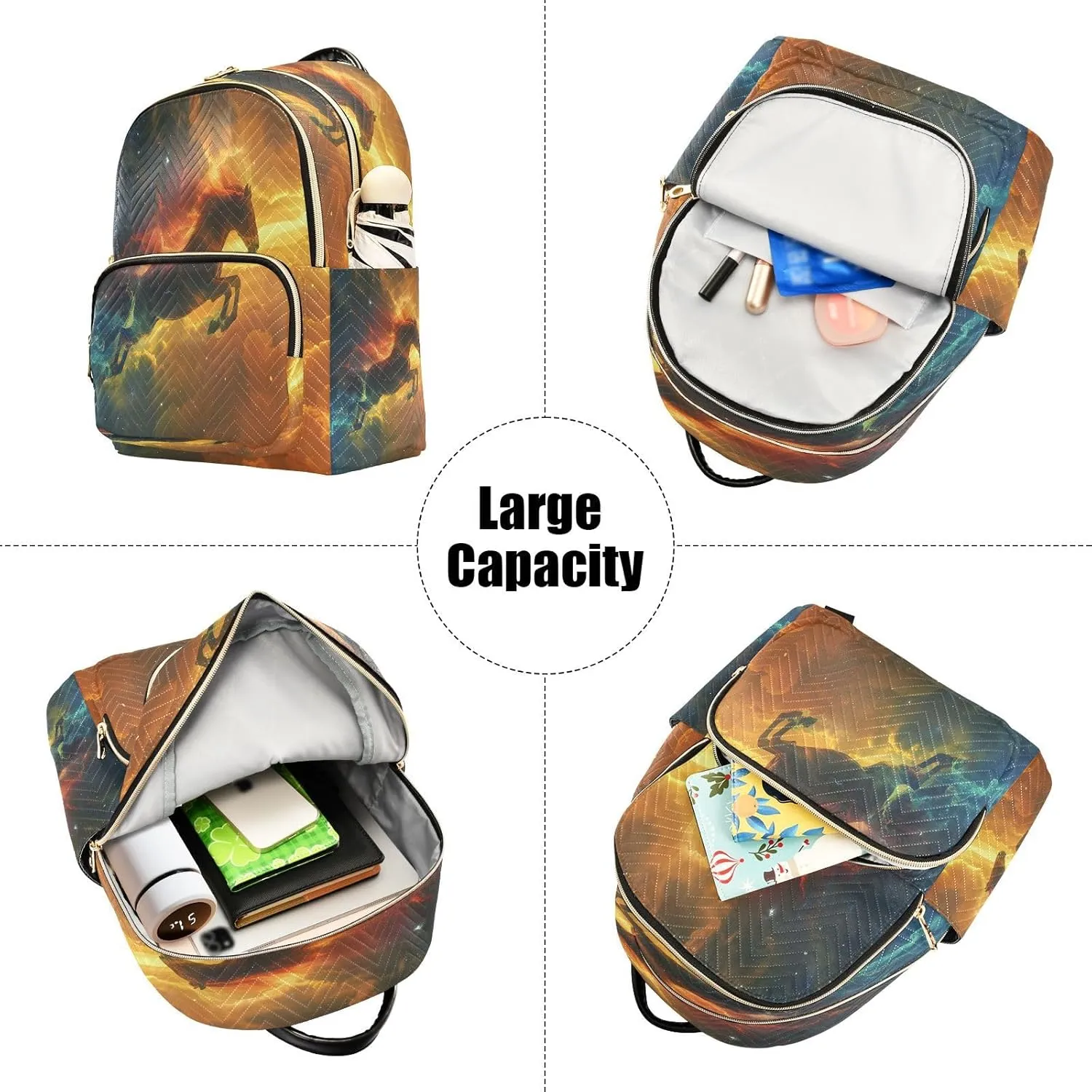 ALAZA Mini Backpack for Women Galloping Horse Roars with Starry Sky Travel Backpack Purse for Ladies Handbag Shoulder Bag Casual Daypack, M