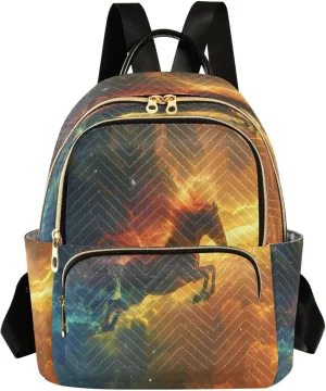 ALAZA Mini Backpack for Women Galloping Horse Roars with Starry Sky Travel Backpack Purse for Ladies Handbag Shoulder Bag Casual Daypack, M