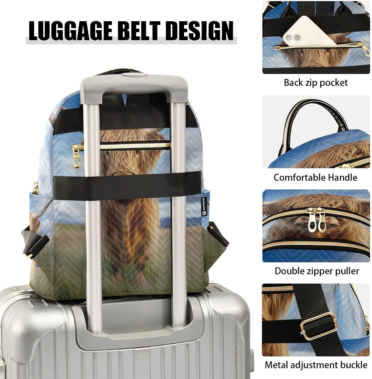 ALAZA Mini Backpack for Women Highland Cow Grassland Travel Backpack Purse for Ladies Handbag Shoulder Bag Casual Daypack, M