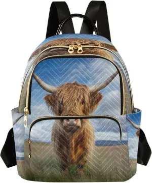 ALAZA Mini Backpack for Women Highland Cow Grassland Travel Backpack Purse for Ladies Handbag Shoulder Bag Casual Daypack, M