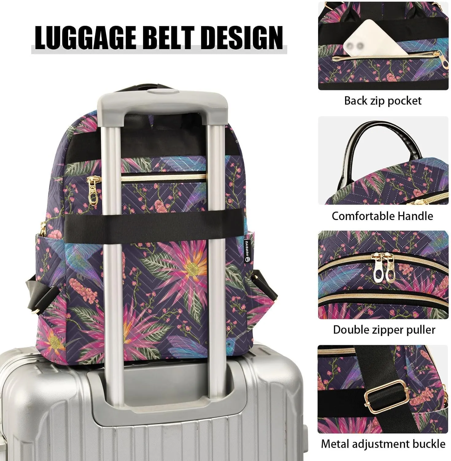 ALAZA Mini Backpack for Women, Hummingbird Tropical Flower Travel Backpack Purse for Ladies, Small Bookbag Daypack Shoulder Bag M