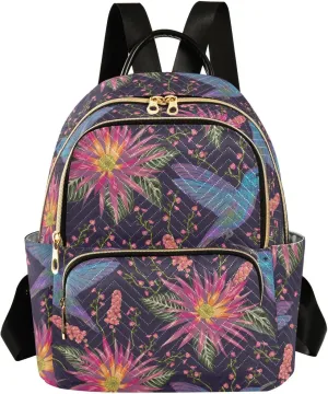 ALAZA Mini Backpack for Women, Hummingbird Tropical Flower Travel Backpack Purse for Ladies, Small Bookbag Daypack Shoulder Bag M