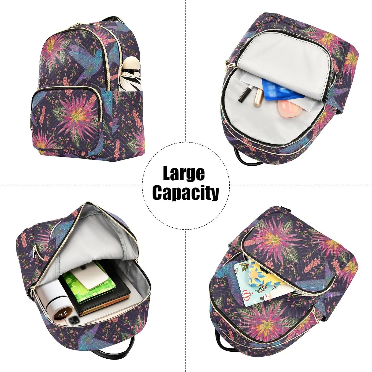 ALAZA Mini Backpack for Women, Hummingbird Tropical Flower Travel Backpack Purse for Ladies, Small Bookbag Daypack Shoulder Bag M