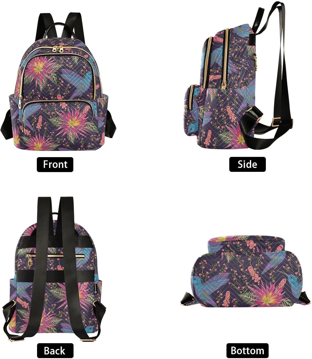 ALAZA Mini Backpack for Women, Hummingbird Tropical Flower Travel Backpack Purse for Ladies, Small Bookbag Daypack Shoulder Bag M