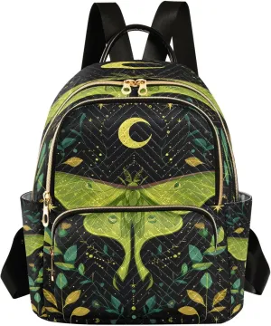 ALAZA Mini Backpack for Women Mystical Green Moth Travel Backpack Purse for Ladies Handbag Shoulder Bag Casual Daypack, M