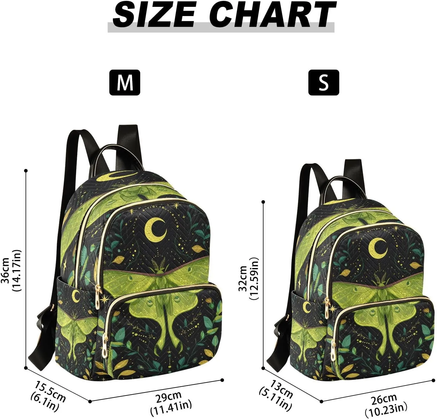 ALAZA Mini Backpack for Women Mystical Green Moth Travel Backpack Purse for Ladies Handbag Shoulder Bag Casual Daypack, M