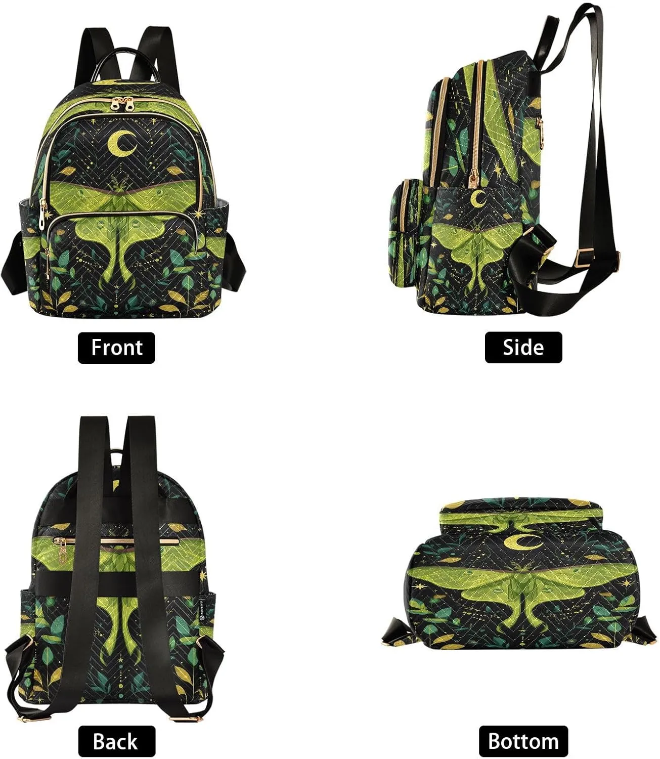 ALAZA Mini Backpack for Women Mystical Green Moth Travel Backpack Purse for Ladies Handbag Shoulder Bag Casual Daypack, M