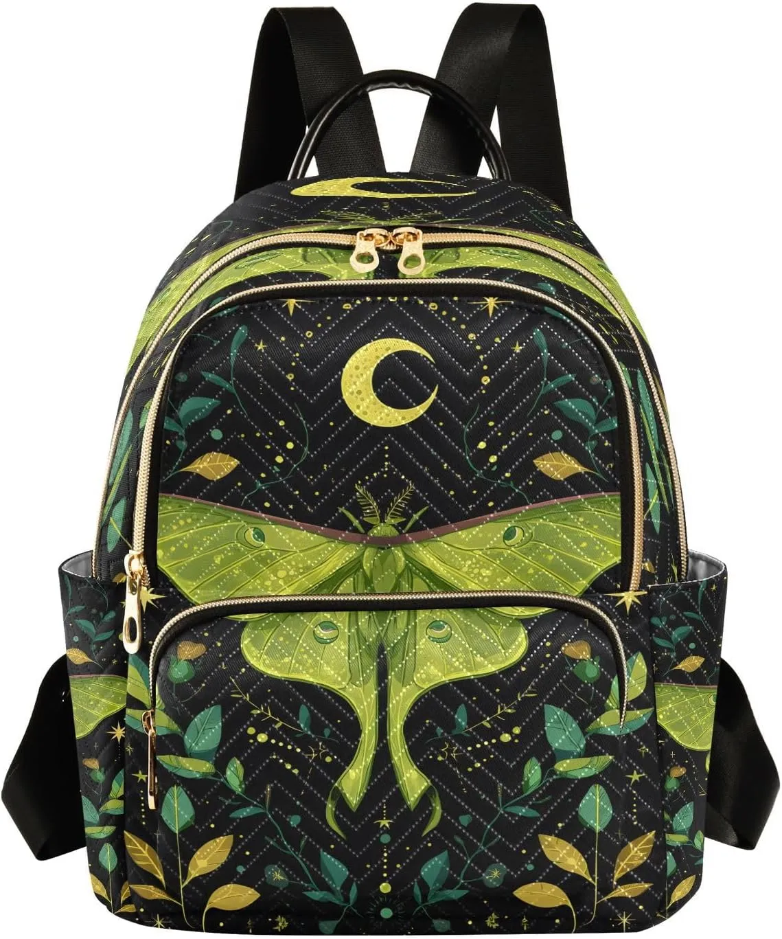 ALAZA Mini Backpack for Women Mystical Green Moth Travel Backpack Purse for Ladies Handbag Shoulder Bag Casual Daypack, M