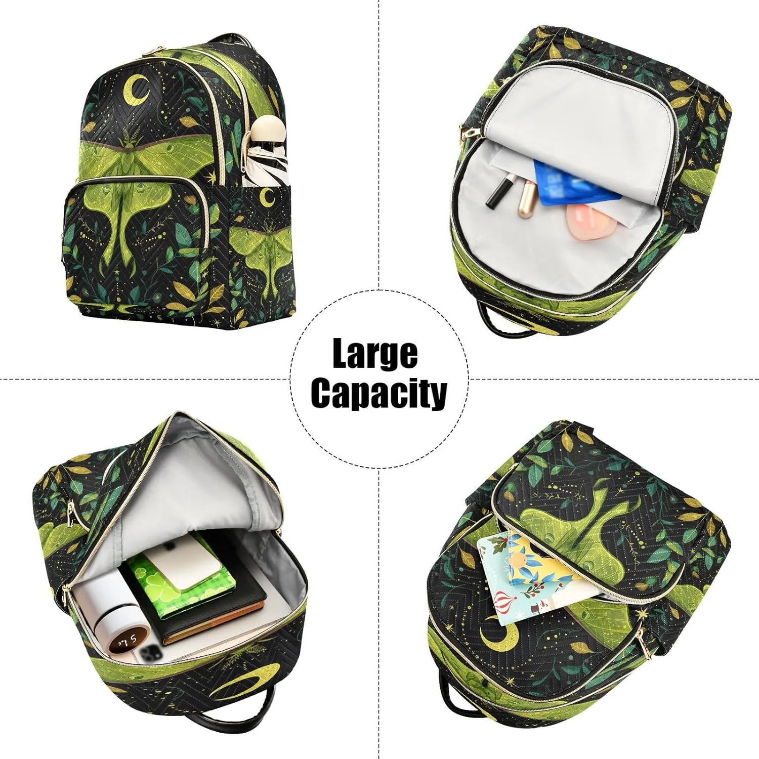 ALAZA Mini Backpack for Women Mystical Green Moth Travel Backpack Purse for Ladies Handbag Shoulder Bag Casual Daypack, M