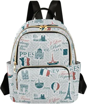ALAZA Mini Backpack for Women, Paris Landmarks Eiffel Tower Travel Backpack Purse for Ladies, Small Bookbag Daypack Shoulder Bag M