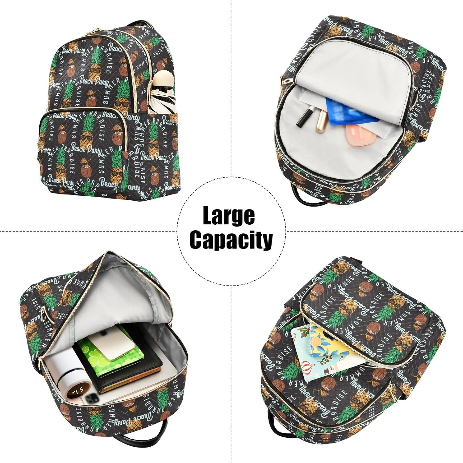 ALAZA Mini Backpack for Women, Tropical Pineapple Coconut Travel Backpack Purse for Ladies, Small Bookbag Daypack Shoulder Bag M