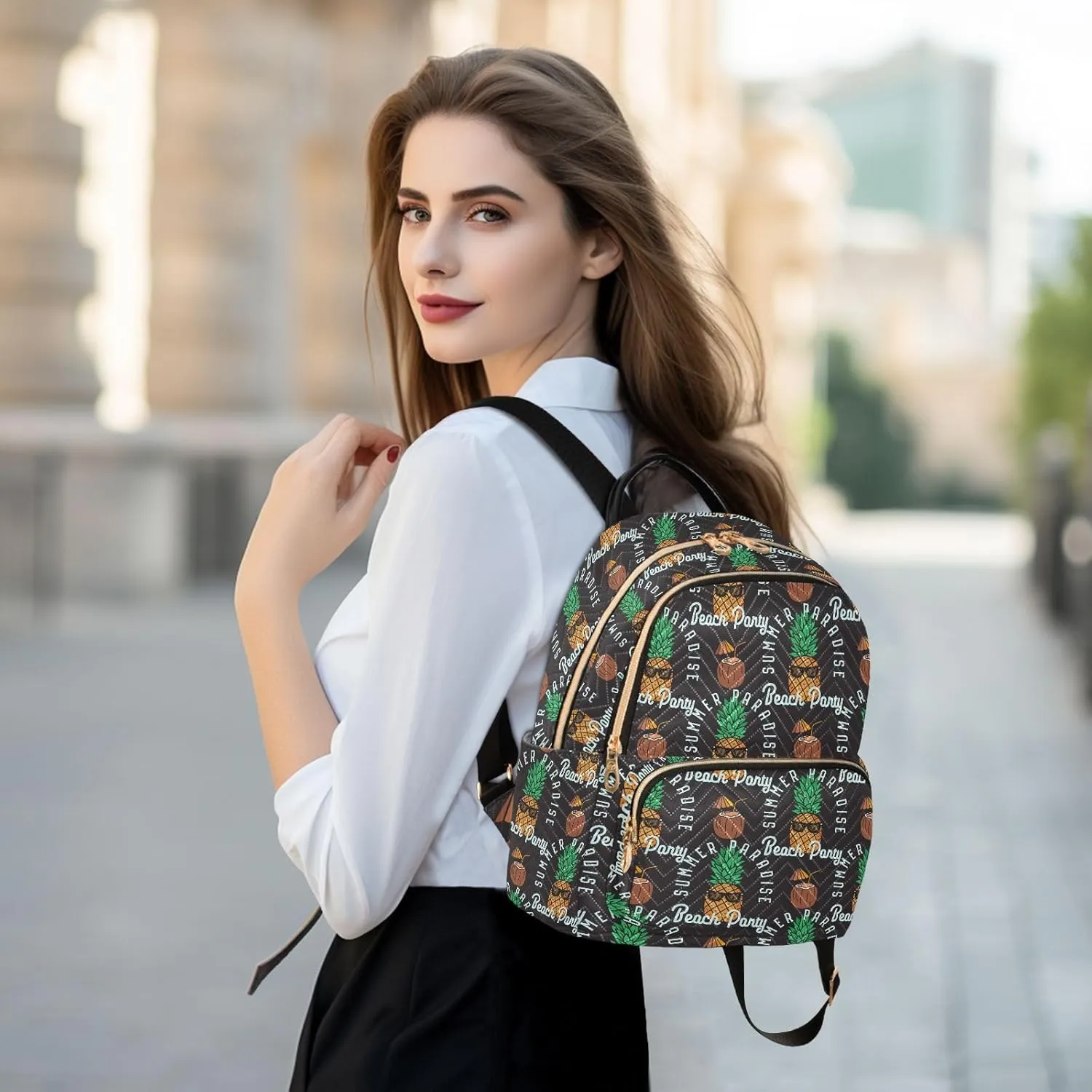ALAZA Mini Backpack for Women, Tropical Pineapple Coconut Travel Backpack Purse for Ladies, Small Bookbag Daypack Shoulder Bag M