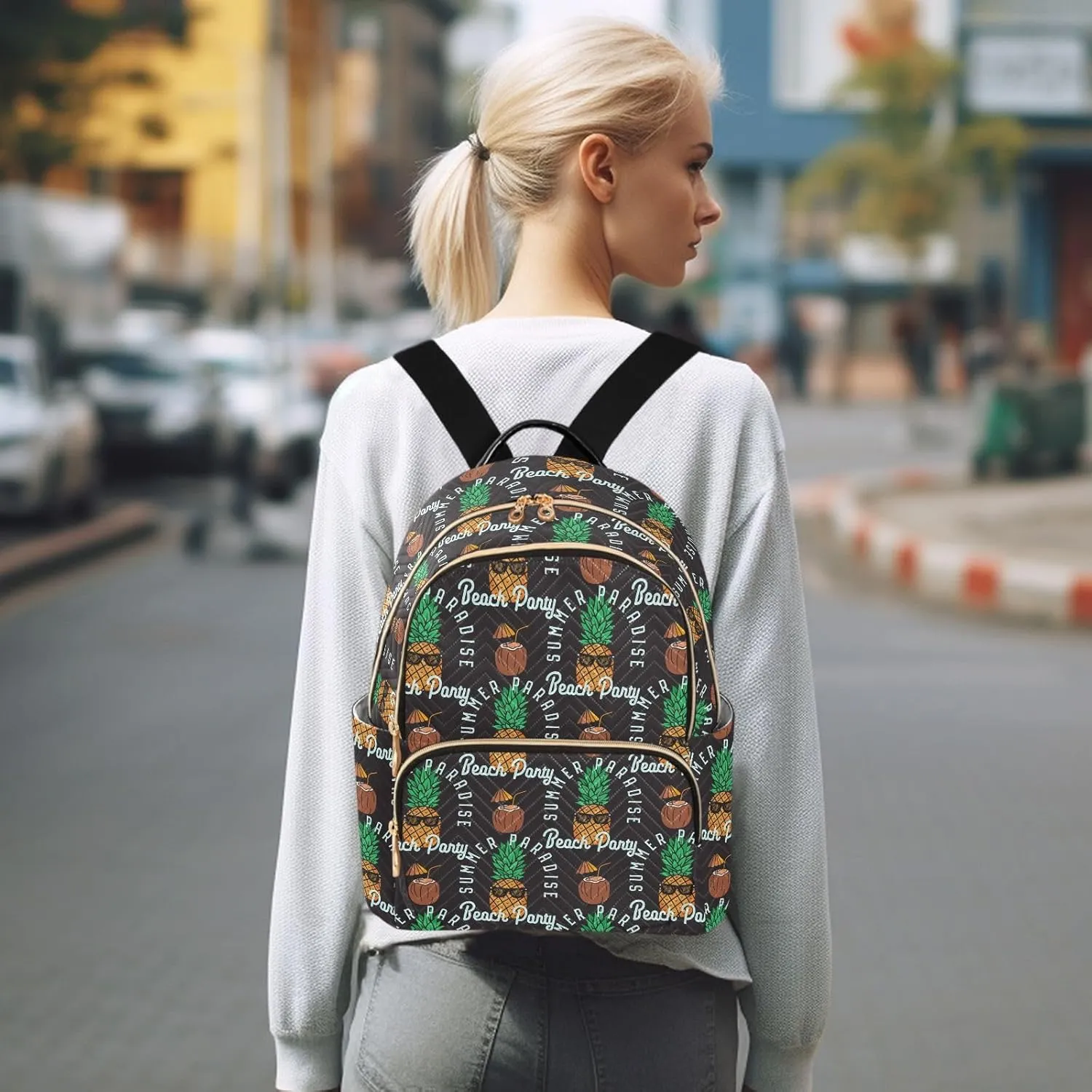 ALAZA Mini Backpack for Women, Tropical Pineapple Coconut Travel Backpack Purse for Ladies, Small Bookbag Daypack Shoulder Bag M
