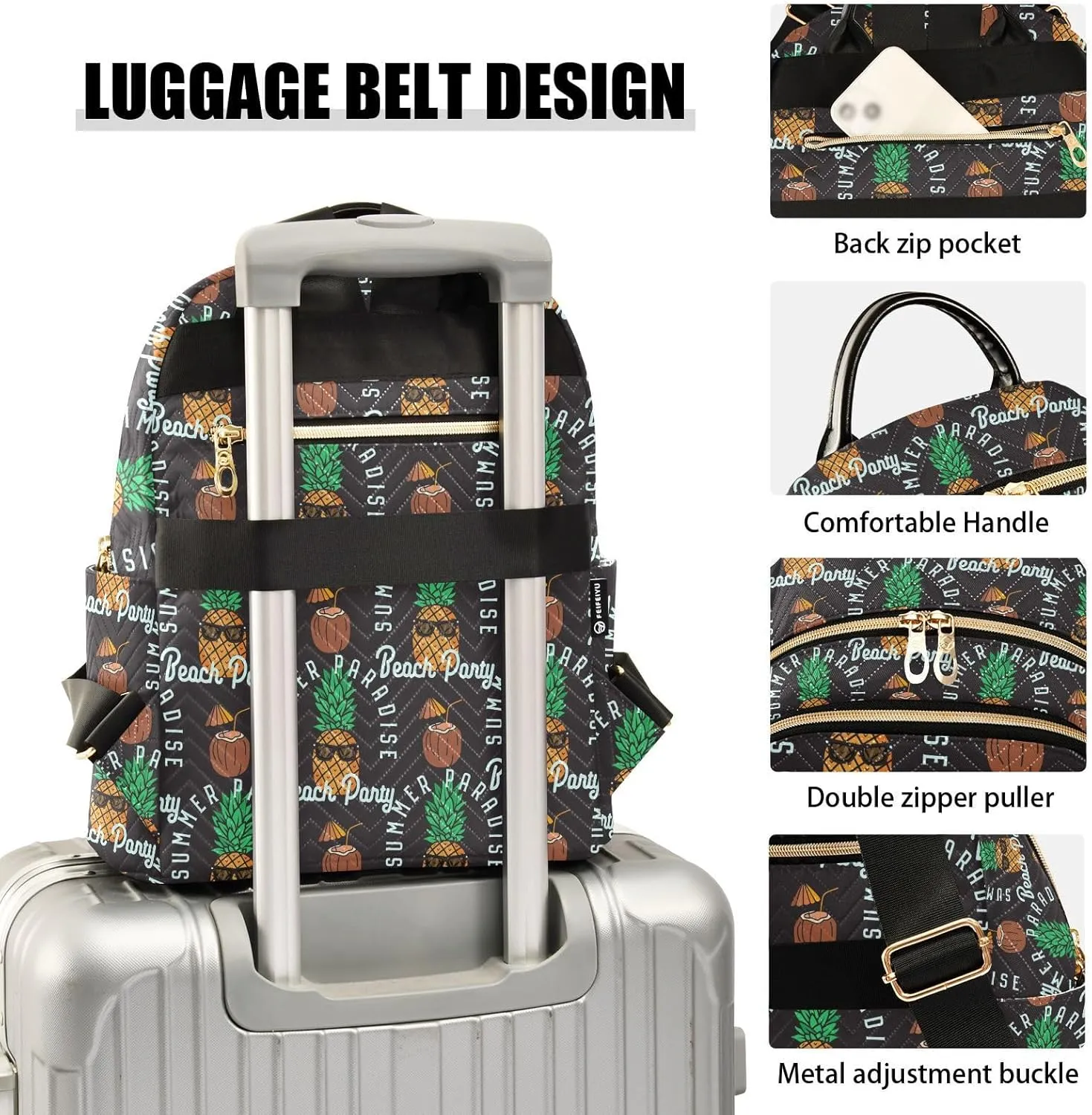 ALAZA Mini Backpack for Women, Tropical Pineapple Coconut Travel Backpack Purse for Ladies, Small Bookbag Daypack Shoulder Bag M