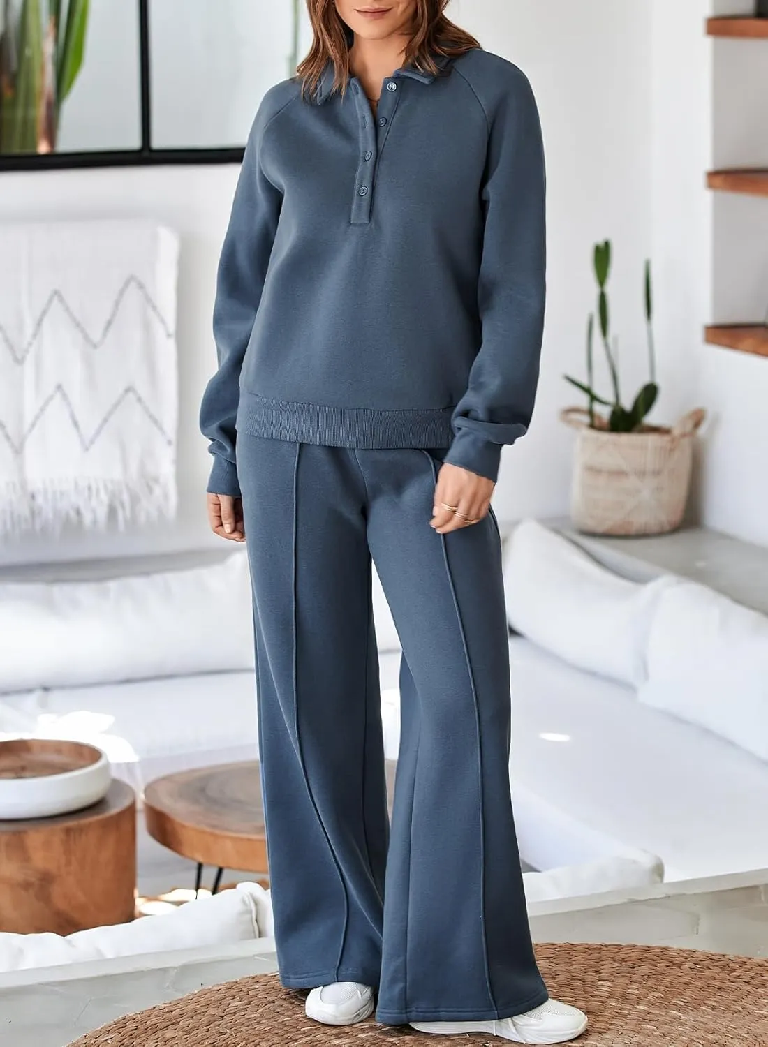 Aleumdr Women's 2 Piece Outfits Sweatsuit Oversized Sweatshirt Wide Leg Sweatpants Matching Lounge Set 2024