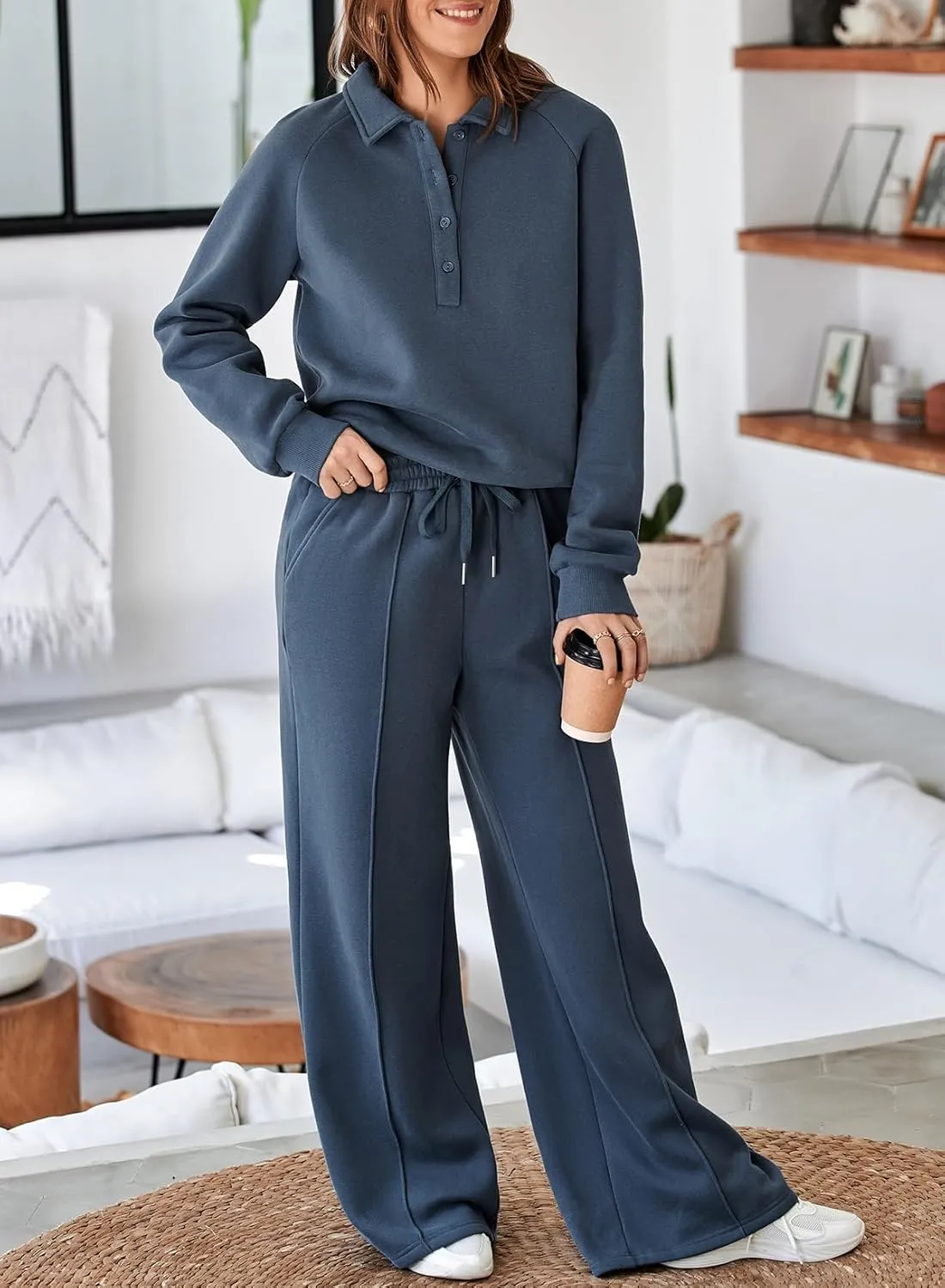 Aleumdr Women's 2 Piece Outfits Sweatsuit Oversized Sweatshirt Wide Leg Sweatpants Matching Lounge Set 2024