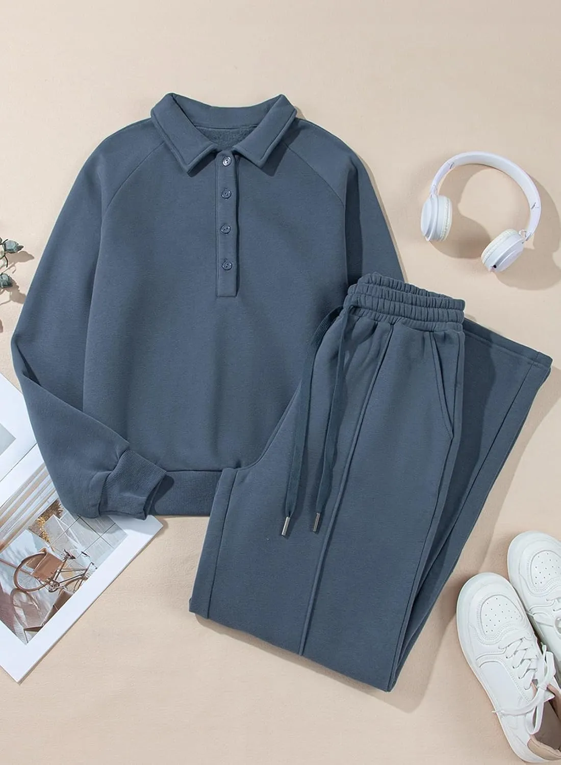 Aleumdr Women's 2 Piece Outfits Sweatsuit Oversized Sweatshirt Wide Leg Sweatpants Matching Lounge Set 2024