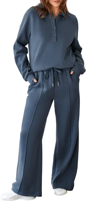 Aleumdr Women's 2 Piece Outfits Sweatsuit Oversized Sweatshirt Wide Leg Sweatpants Matching Lounge Set 2024